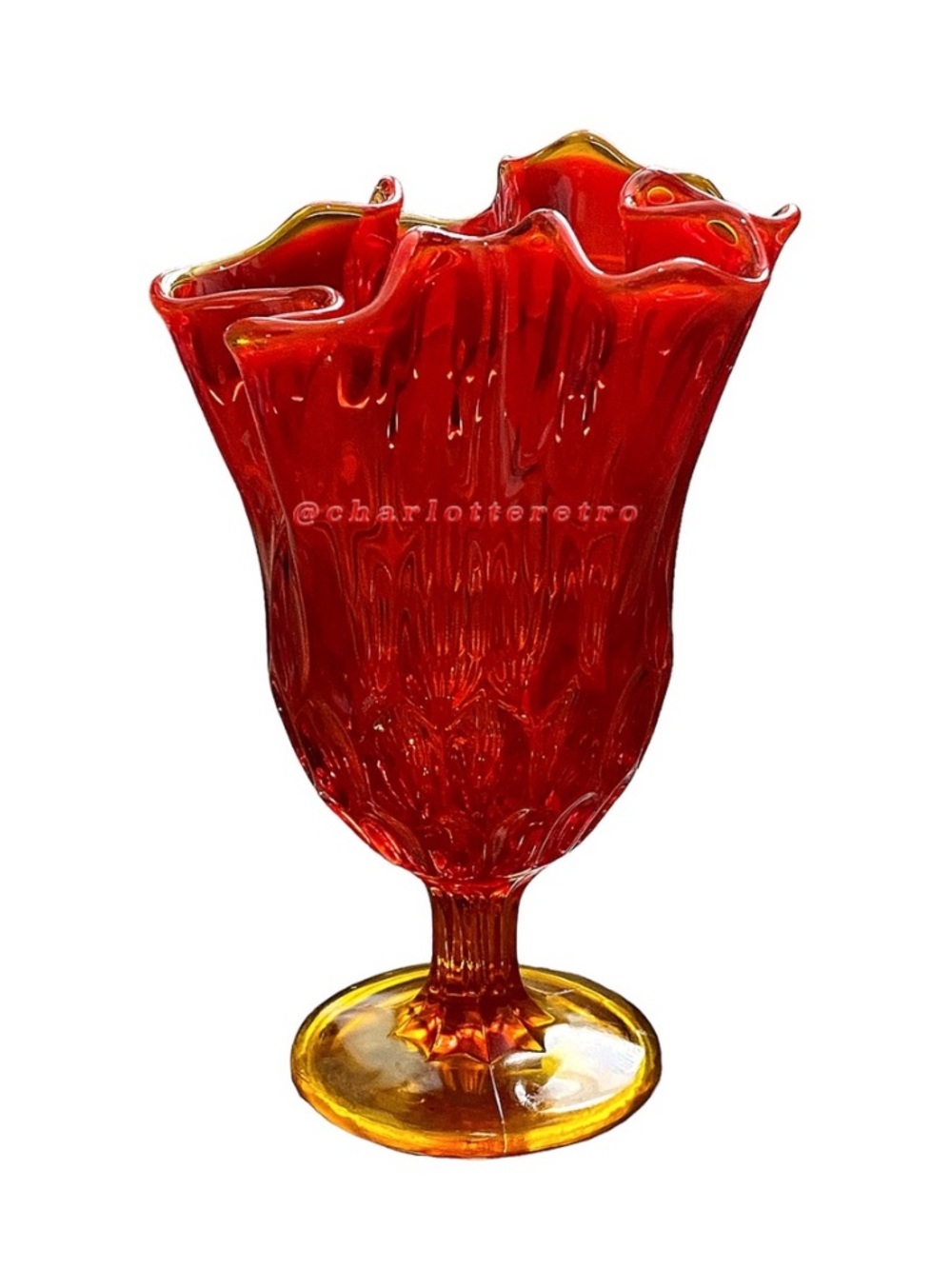 vtg Fenton Amberina Glass Handkerchief Vase
